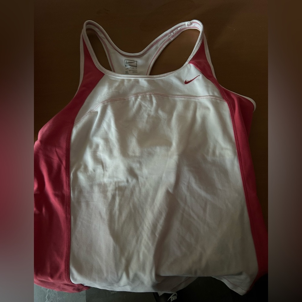 Nike White and Pink Racerback One-Piece Swim Top